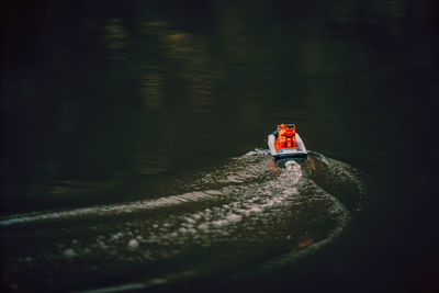 High angle view of person in lake