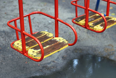 High angle view of empty swing in park