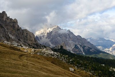 Scenic view of snowcapped mountains against sky