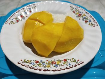 High angle view of dessert in plate on table