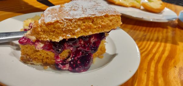 Close-up of dessert in plate on table