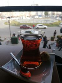 Close-up of tea cup on table