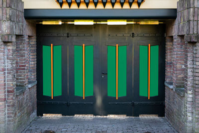 Closed door of building