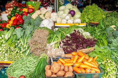 High angle view of vegetables for sale in market