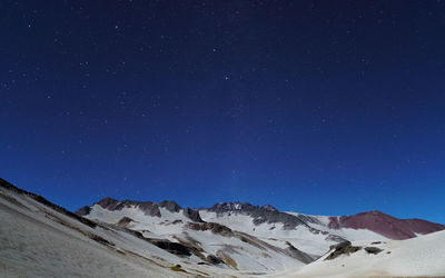 Scenic view of snowcapped mountains against blue sky