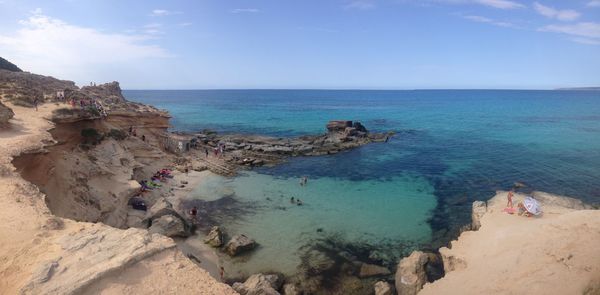 High angle view of sea against clear sky