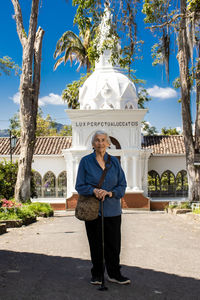 Senior woman tourist at the heritage town of salamina in the department of caldas in colombia