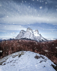 Snow covered mountain against sky