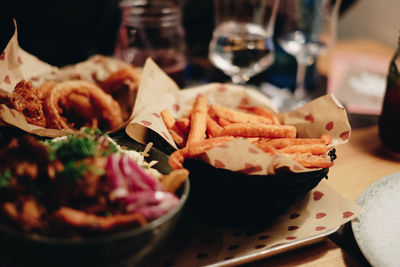 Close-up of food served on table in restaurant