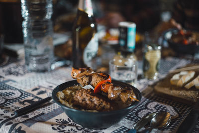 Close-up of meal served on table in restaurant