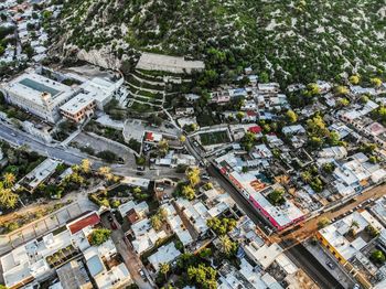 High angle view of buildings in city