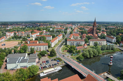 High angle view of cityscape against sky