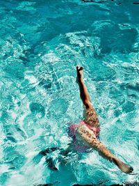 High angle view of person swimming in pool