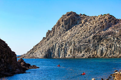 Scenic view of sea against clear blue sky