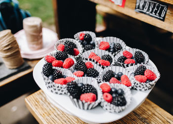 Close-up of strawberries on table