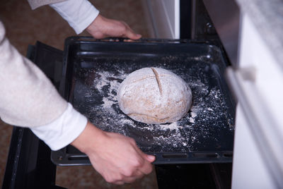 Bread dough in the kitchen, ready to put in the oven.