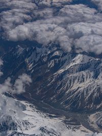 Aerial view of snowcapped mountains against sky