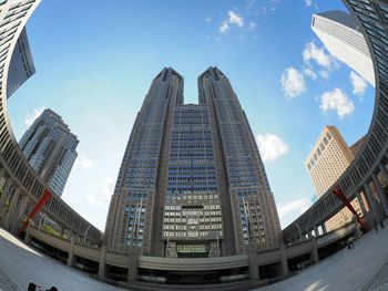 Low angle view of modern building against sky