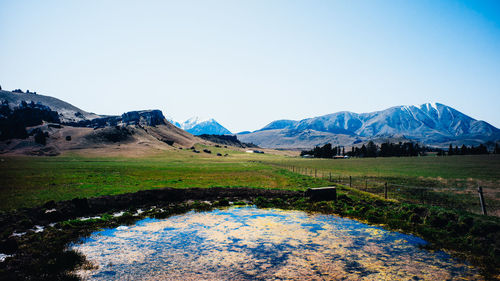 Scenic view of mountains against clear sky