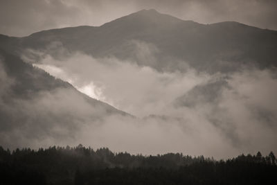 Scenic view of silhouette mountains against sky