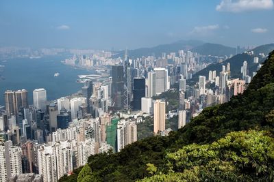 Panoramic view of buildings in city against sky