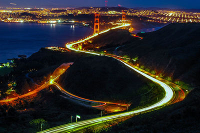 Aerial view of city at night