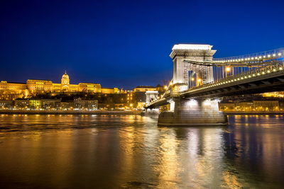 Illuminated bridge over danube river in budapest