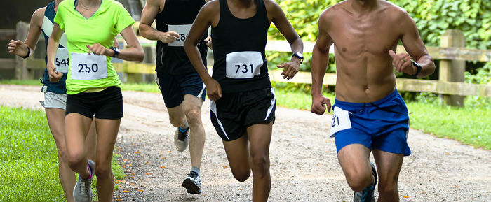 Rear view of people running outdoors
