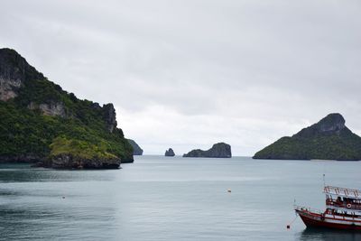 Scenic view of bay against sky