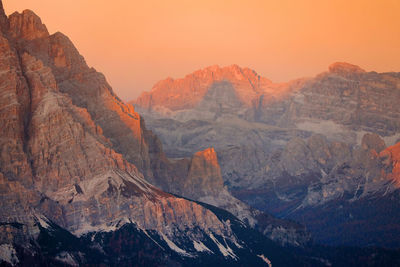 Scenic view of mountains against sky during sunset