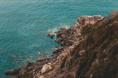 High angle view of rocks on beach