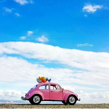 transportation, land vehicle, mode of transport, sky, cloud - sky, car, cloud, stationary, blue, landscape, field, travel, cloudy, day, parking, outdoors, nature, no people, bicycle, road