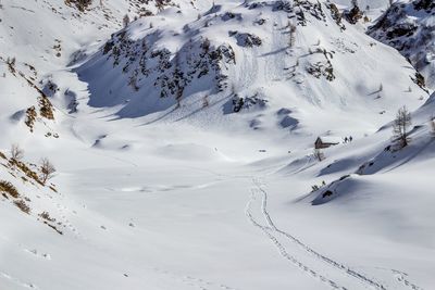 High angle view of snow covered mountain