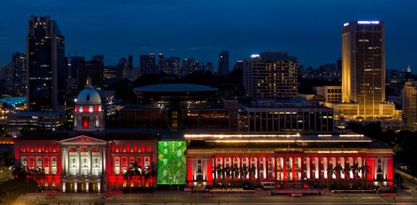 Old city hall dressed up for national day