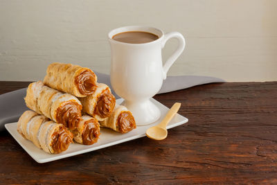High angle view of breakfast on table