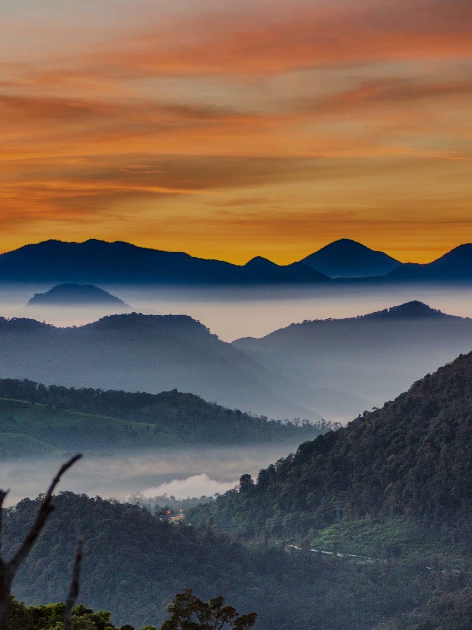 mountain, scenics - nature, beauty in nature, tranquil scene, sky, tranquility, mountain range, sunset, cloud - sky, environment, landscape, idyllic, non-urban scene, fog, no people, majestic, nature, water, remote, hazy, outdoors, mountain peak