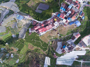 High angle view of buildings in city