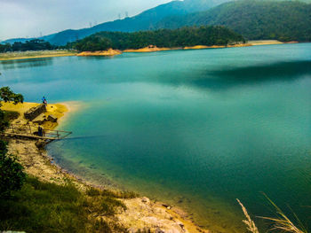 Scenic view of lake against sky