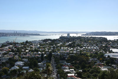 View of cityscape against clear sky
