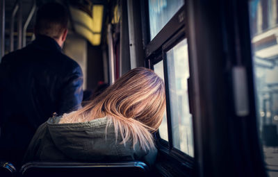 Rear view of people in bus