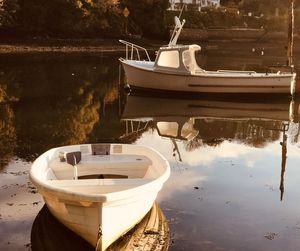 Boat moored in lake