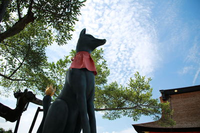 Low angle view of horse statue against sky