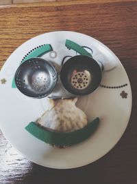 High angle view of breakfast in plate on table