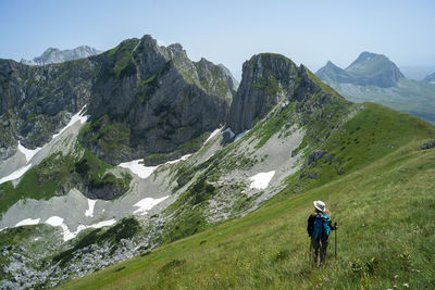 Full length of man climbing on mountain