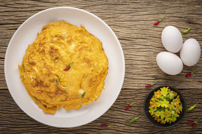 High angle view of food in plate on table