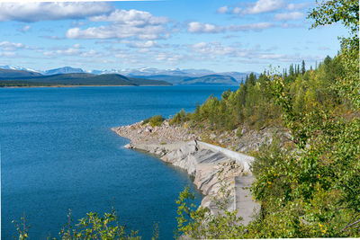 Tjaktjajavrre, lake in sweidish lapland on a beautiful day of arctic summer. 