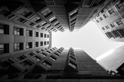 Low angle view of buildings against clear sky