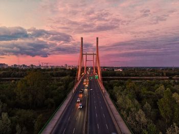 High angle view of bridge against sky during sunset