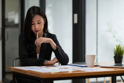 Woman working on table
