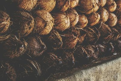 Close-up of stacked coconut